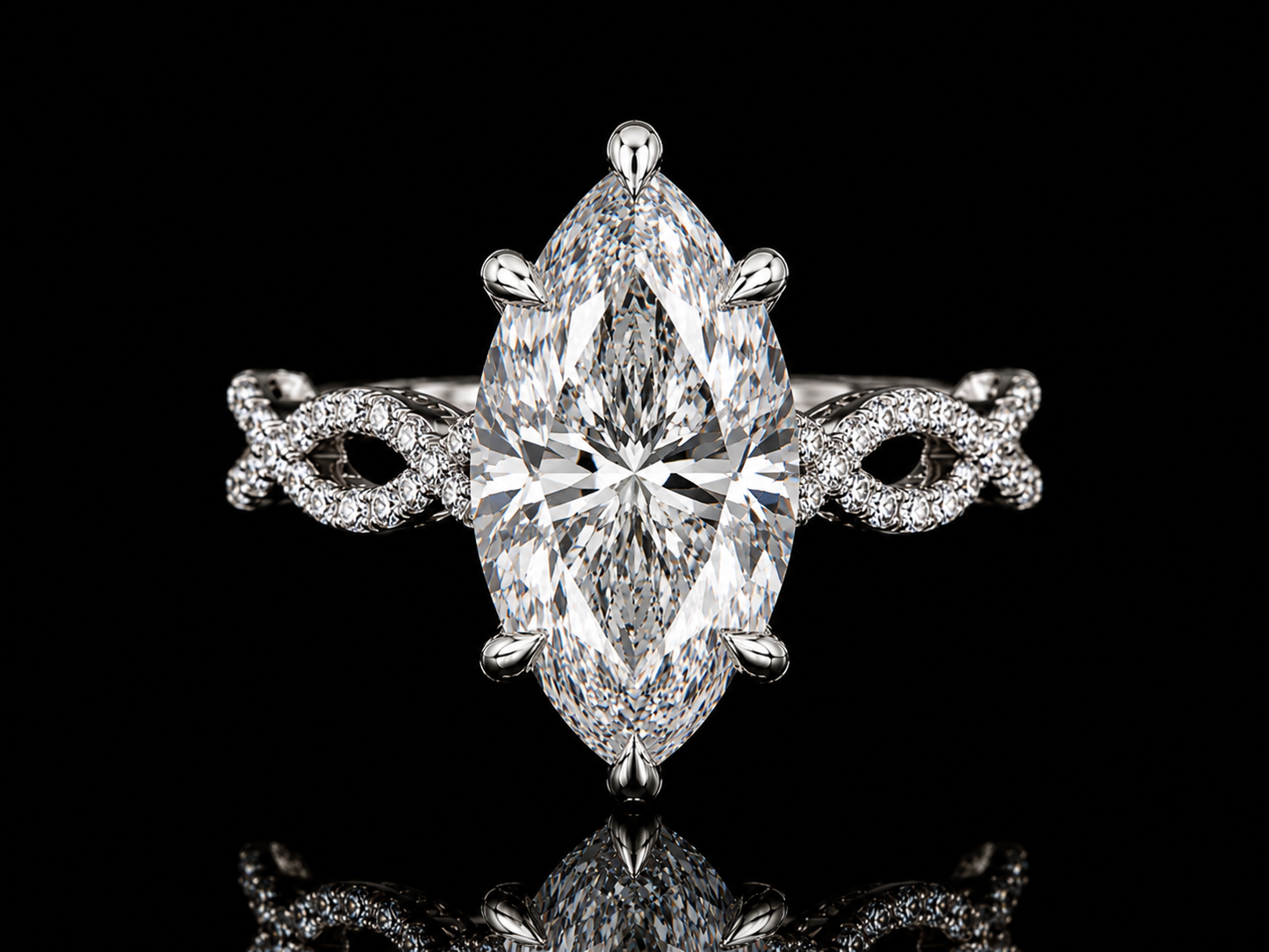 14K Gold 4.60 CT Marquise Diamond Twist Engagement Ring