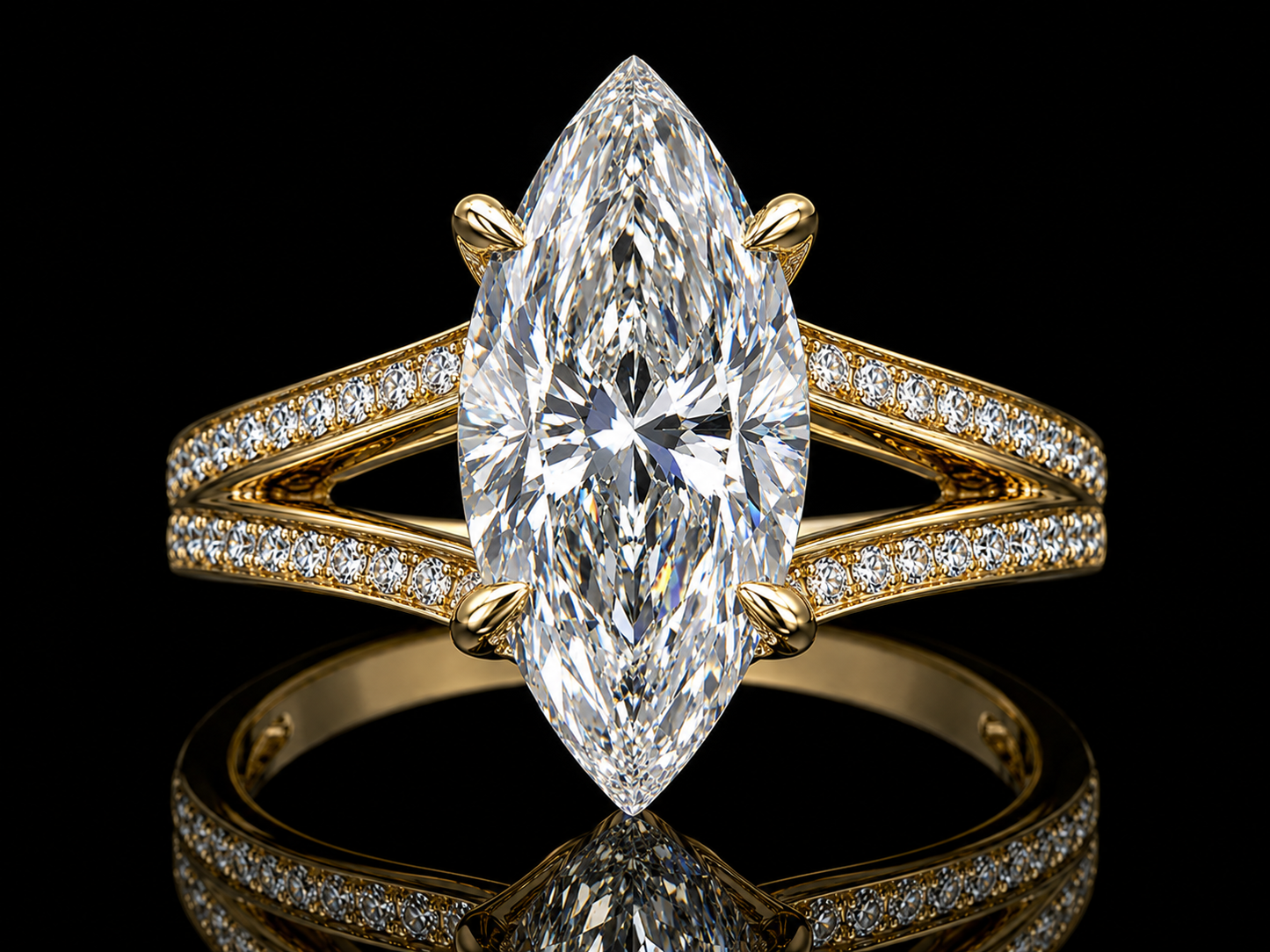 14K Gold 4.02 CT Marquise Lab-Grown Diamond Split-Shank Engagement Ring – IGI Certified