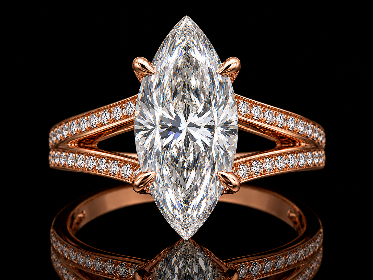 14K Gold 4.02 CT Marquise Lab-Grown Diamond Split-Shank Engagement Ring – IGI Certified