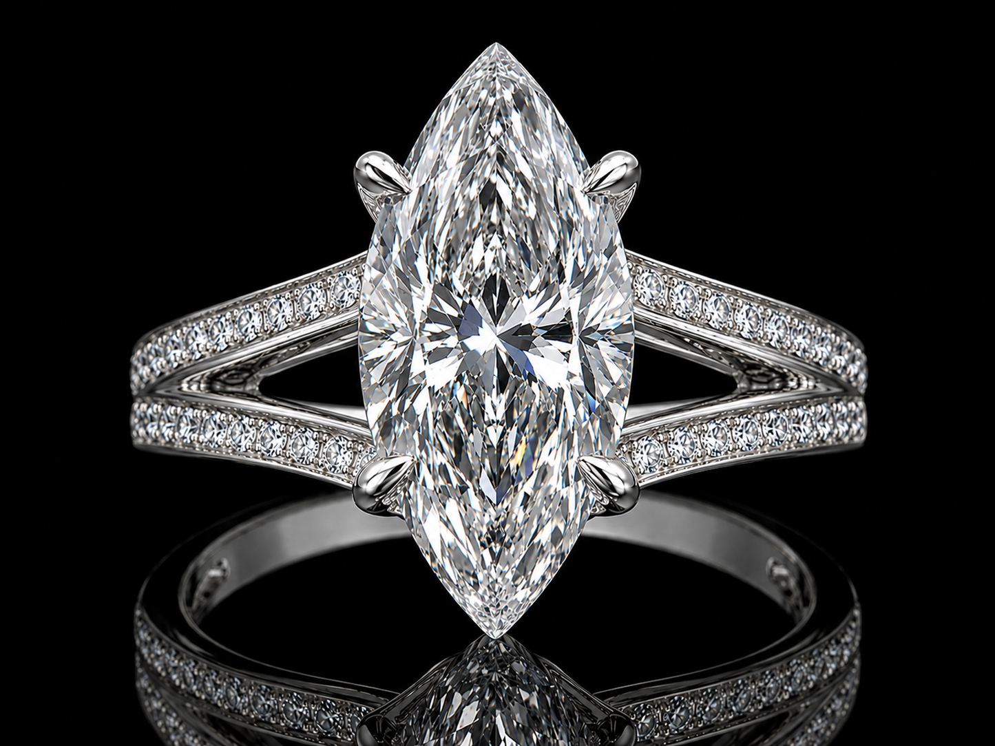 14K Gold 4.02 CT Marquise Lab-Grown Diamond Split-Shank Engagement Ring – IGI Certified