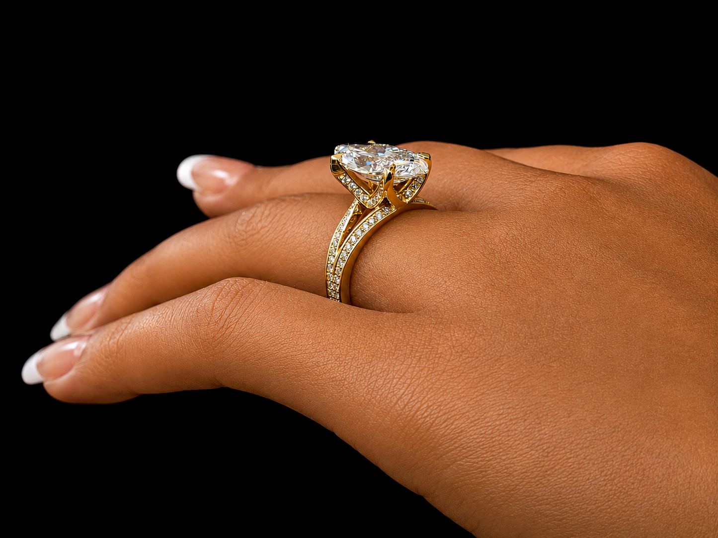 14K Gold 4.02 CT Marquise Lab-Grown Diamond Split-Shank Engagement Ring – IGI Certified