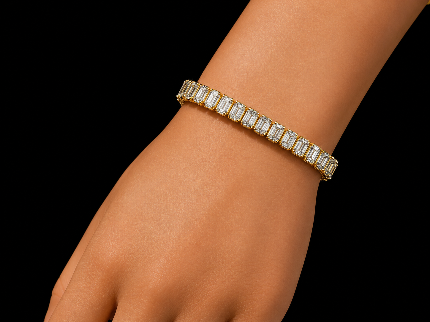 14K Yellow Gold Emerald-Cut Lab-Grown Diamond Tennis Bracelet – 13.38 CT Angelica Jewellers