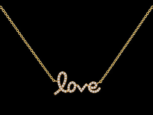 14K Yellow Gold Diamond "Love" Necklace Angelica Jewellers