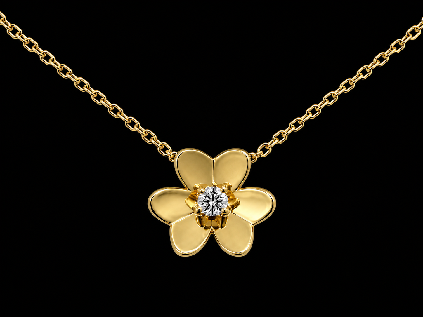 18K Yellow Gold Natural Diamond Clover Necklace – 0.06 CT Angelica Jewellers