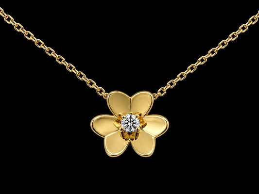 18K Yellow Gold Natural Diamond Clover Necklace – 0.06 CT Angelica Jewellers