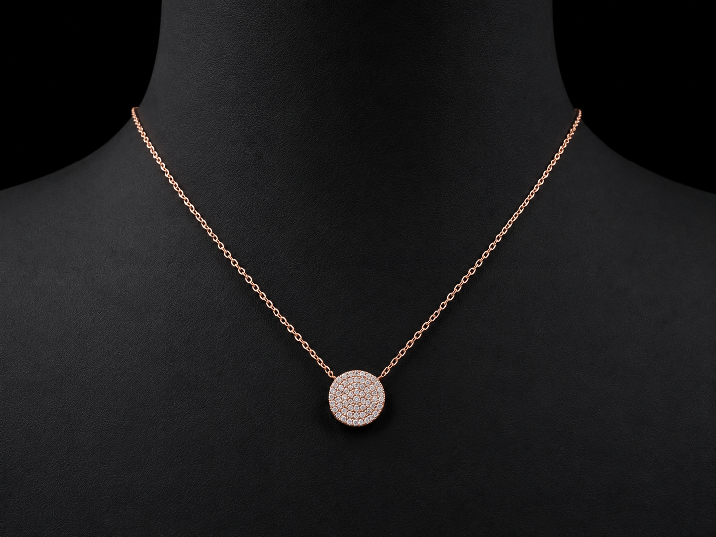 14K Rose Gold Natural Diamond Pavé Circle Necklace – 0.20 CT Angelica Jewellers