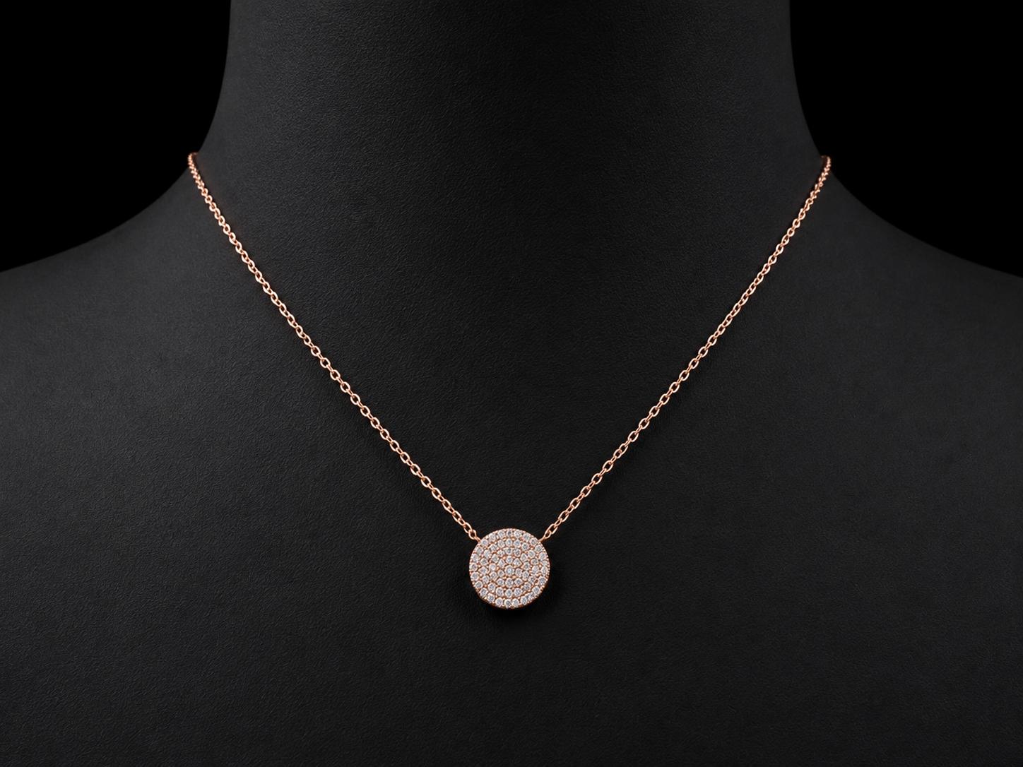 14K Rose Gold Natural Diamond Pavé Circle Necklace – 0.20 CT Angelica Jewellers