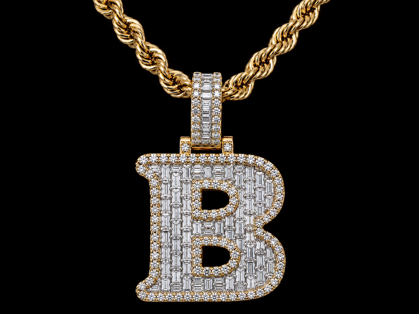 10K Yellow Gold B Initial Diamond Pendant – 1. 73CT Angelica Jewellers