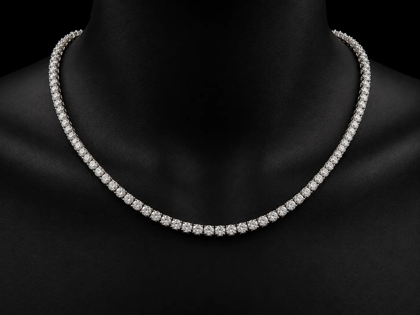 14K White Gold Natural Diamond Tennis Necklace – 6.75 CTW VVS F+ | 3.5mm | 17" Angelica Jewellers