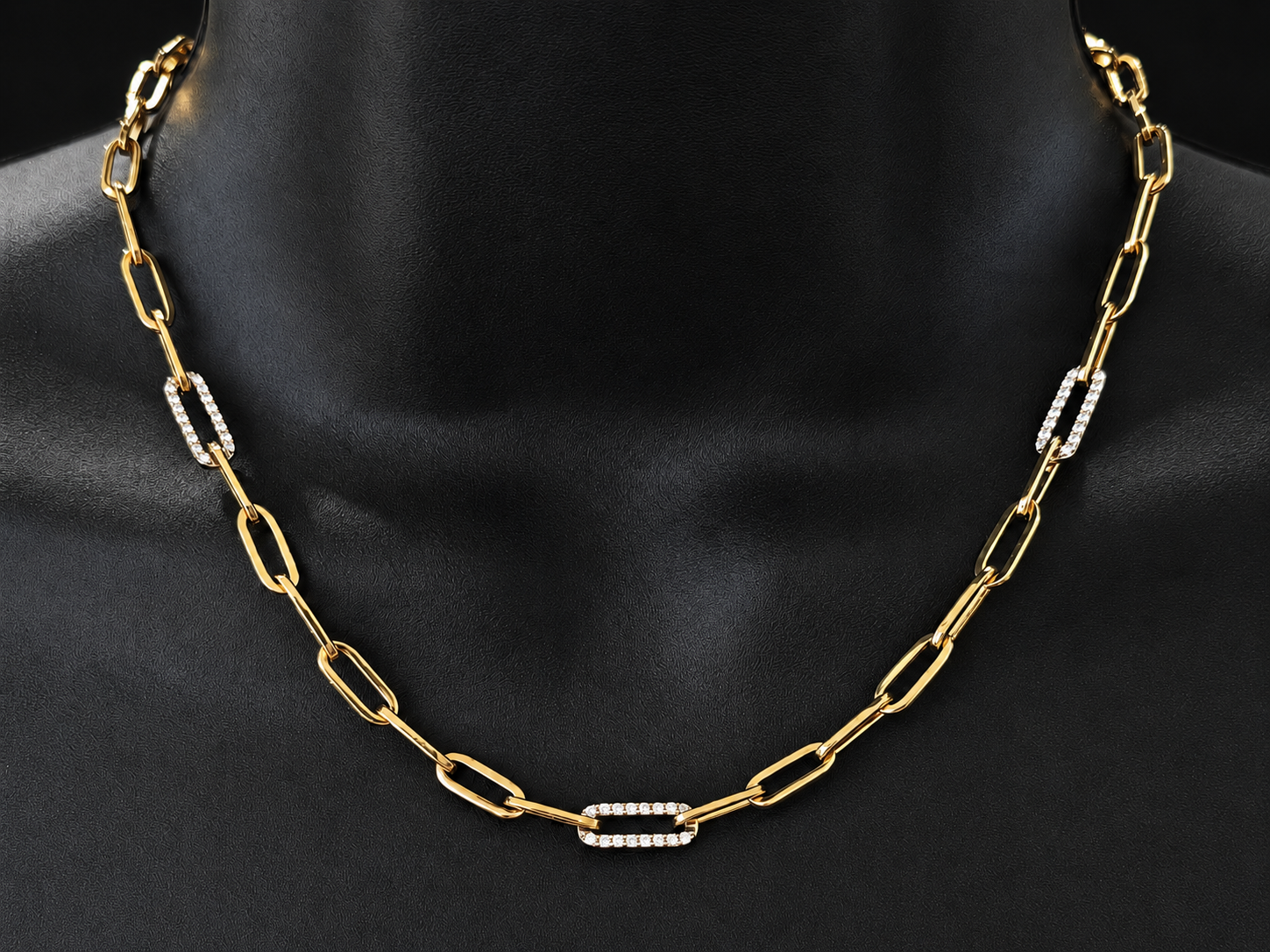 14K Two-Tone Gold Three-Station Diamond Paperclip Necklace – 0.80 CT Angelica Jewellers