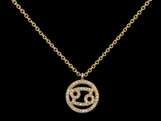 14K Yellow Gold Cancer Zodiac Natural Diamond Necklace – 0.15 CT Angelica Jewellers