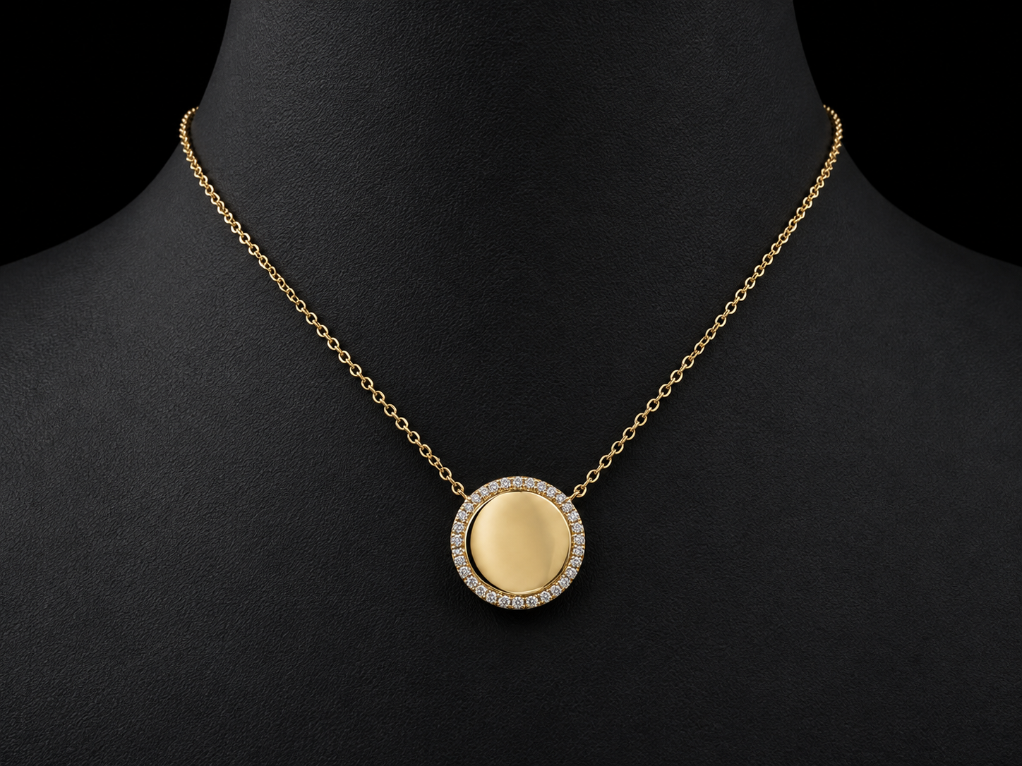 14K Yellow Gold Engravable Natural Diamond Round Pendant Necklace – 0.11 CT Angelica Jewellers