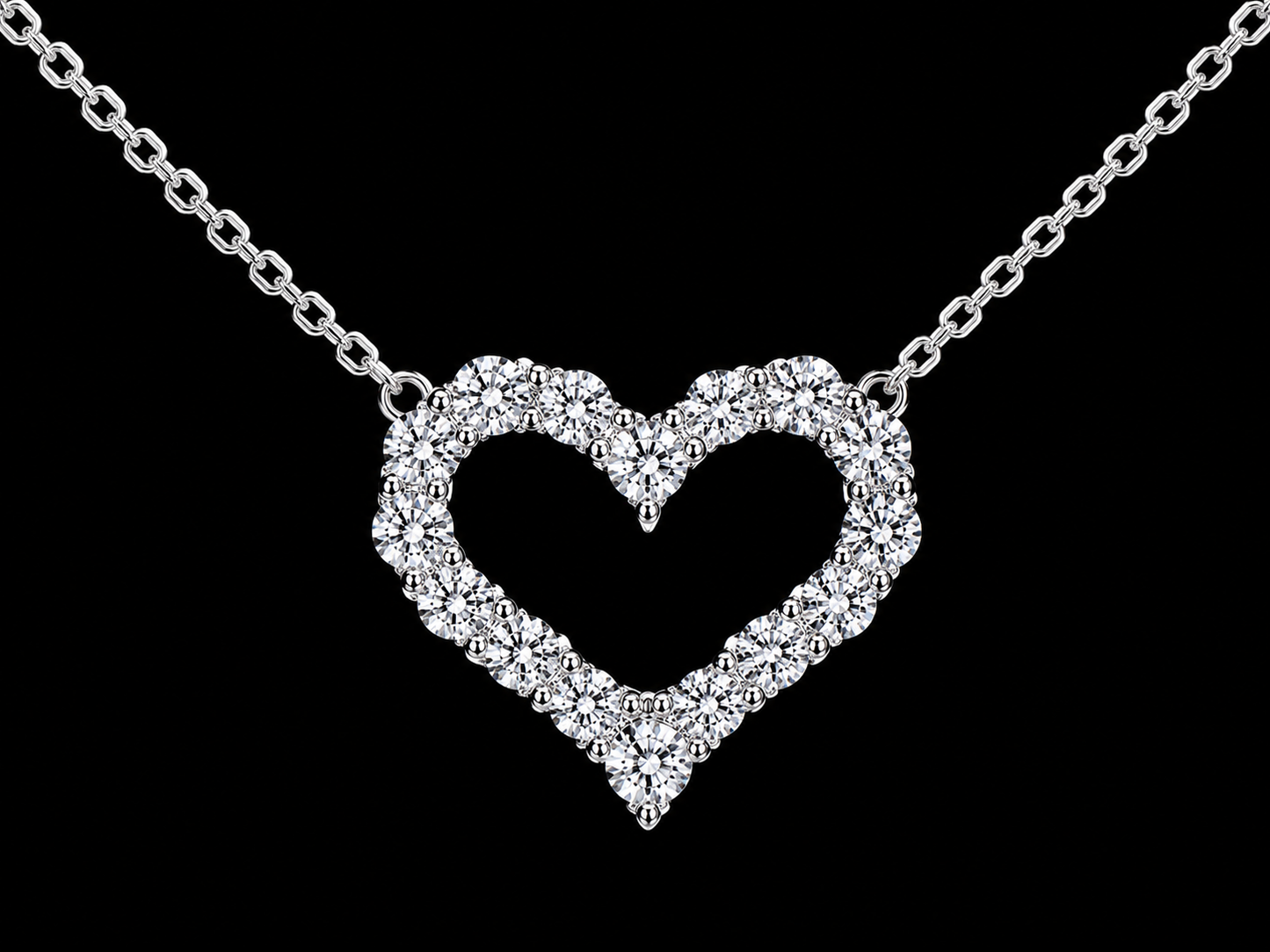 14K White Gold Open Heart Diamond Necklace | 0.76 CTW VVS D–F Natural Diamonds Angelica Jewellers