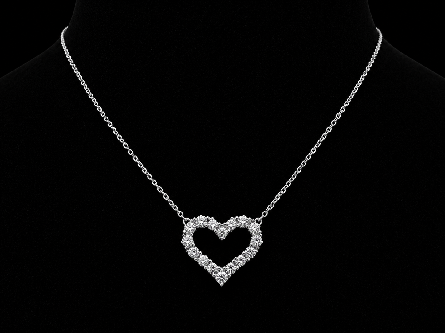 14K White Gold Open Heart Diamond Necklace | 0.76 CTW VVS D–F Natural Diamonds Angelica Jewellers