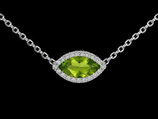 14K White Gold Natural Peridot &amp; Diamond Evil Eye Necklace – 0.60 CT Peridot, 0.10 CT Natural Diamonds Angelica Jewellers