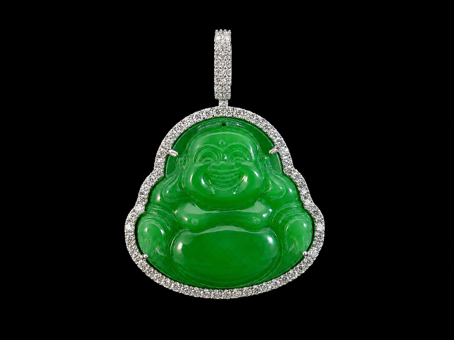 10K WHITE GOLD DIAMOND & JADE BUDDHA PENDANT Angelica Jewellers