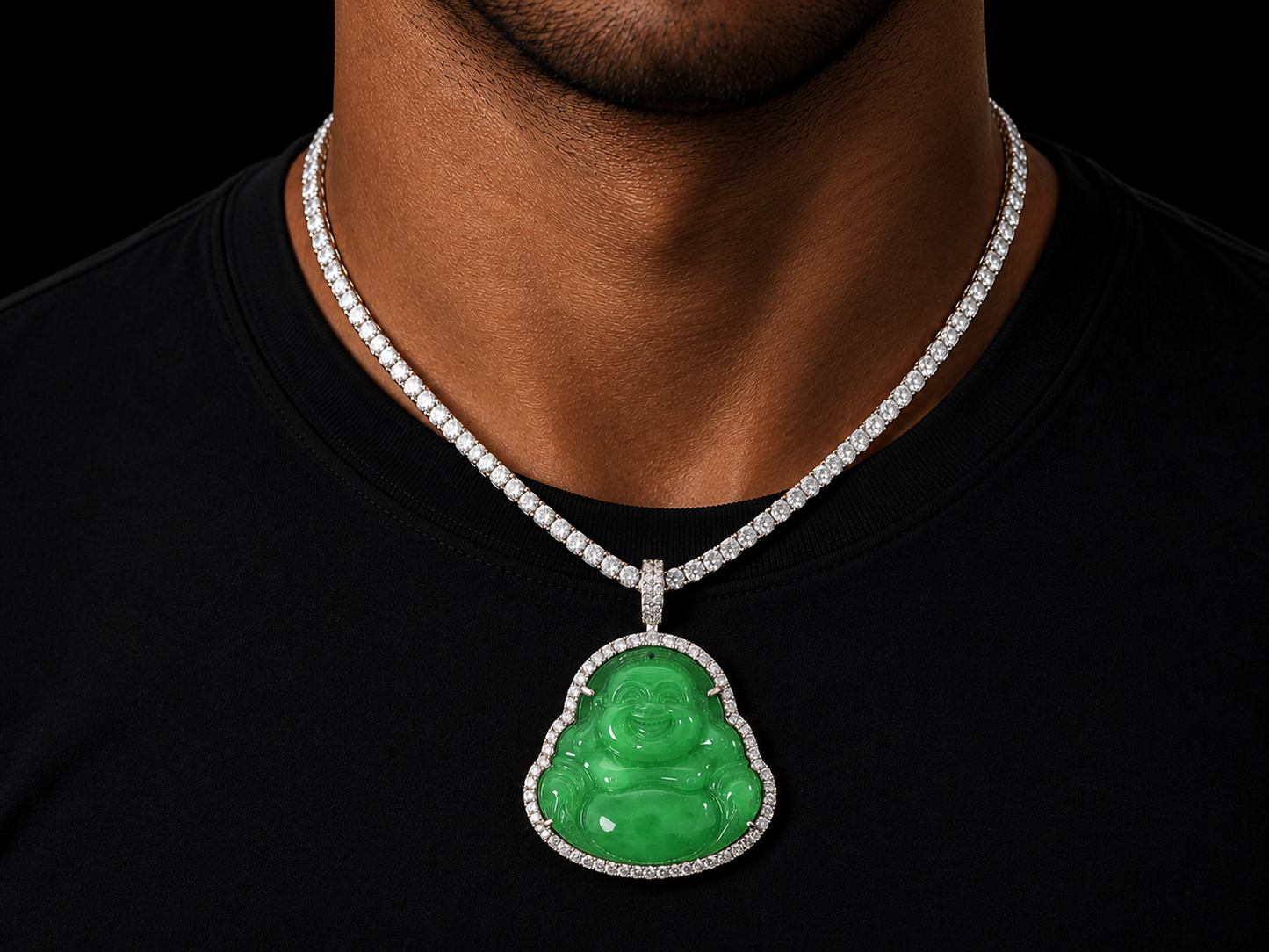 10K WHITE GOLD DIAMOND & JADE BUDDHA PENDANT Angelica Jewellers