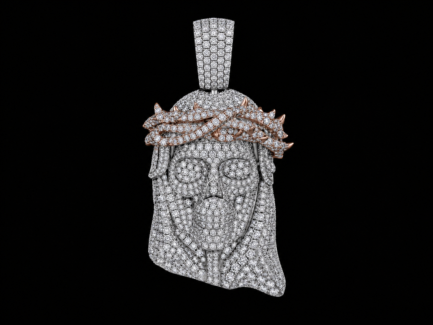 10K WHITE & ROSE GOLD DIAMOND SKULL JESUS PIECE PENDANT Angelica Jewellers
