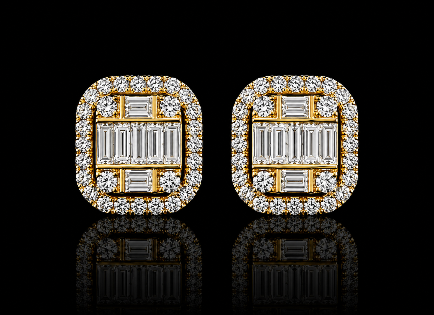 18K YELLOW GOLD ROUNDS AND BAGUETTES DIAMOND EARRINGS Angelica Jewellers