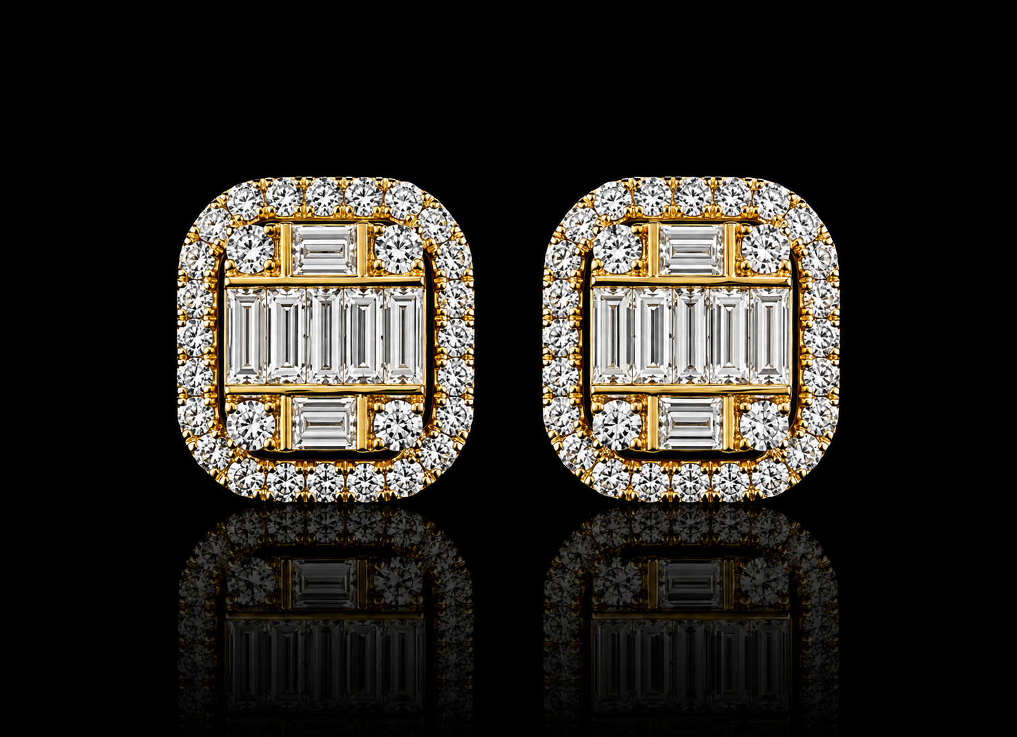 18K YELLOW GOLD ROUNDS AND BAGUETTES DIAMOND EARRINGS Angelica Jewellers