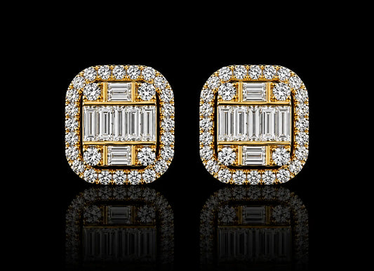 18K Yellow Gold Round &amp; Baguette Diamond Earrings – 0.73 CT Angelica Jewellers