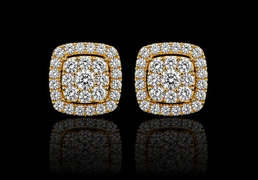 10K Yellow Gold Unisex Cushion Diamond Stud Earrings – 1.00 CT Angelica Jewellers