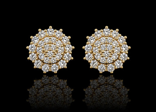 10K Yellow Gold Round Diamond Cluster Stud Earrings – 0.78 CT Angelica Jewellers