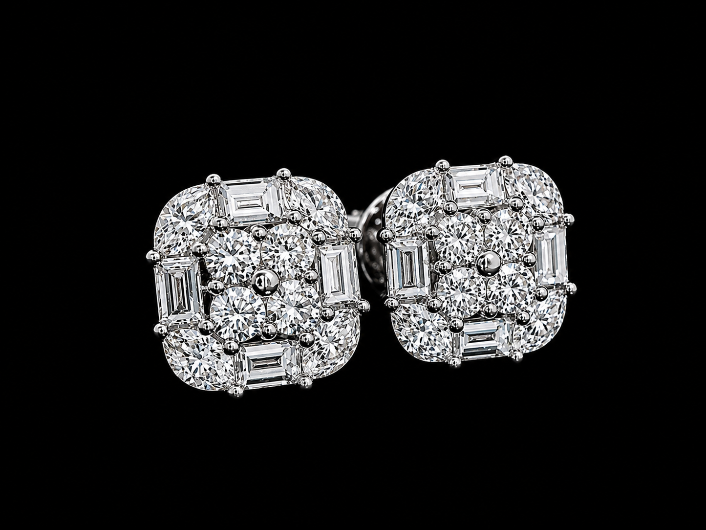 14K White Gold Signature Square Cushion Diamond Stud Earrings – 1.40 CT VVS F+ Angelica Jewellers