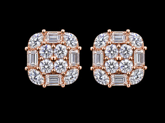 14K Rose Gold Round, Baguette & Marquise Diamond Earrings – 1.40 CT VVS F+ Angelica Jewellers