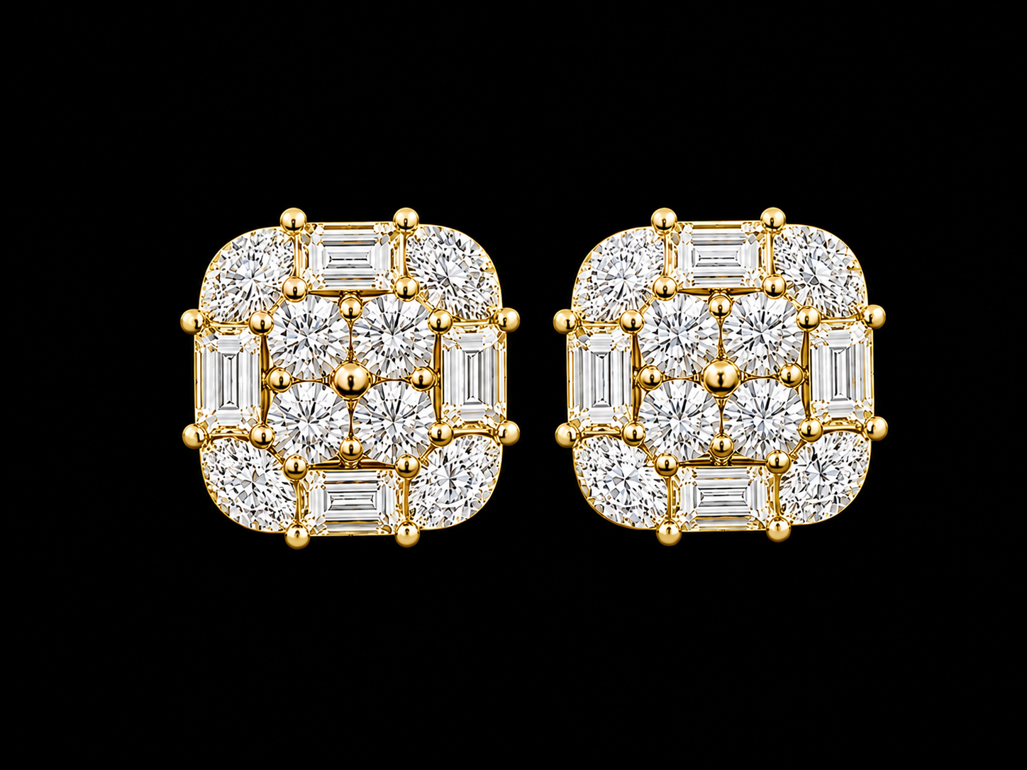 14K Yellow Gold Round, Baguette &amp; Marquise Diamond Earrings – 1.40 CT VVS F+ Angelica Jewellers