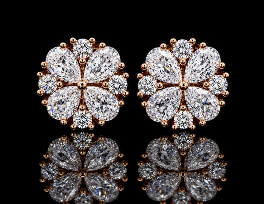 14K Rose Gold Pear Shape &amp; Round Diamond Earrings – 1.65 CT VVS F+ Angelica Jewellers X Waves