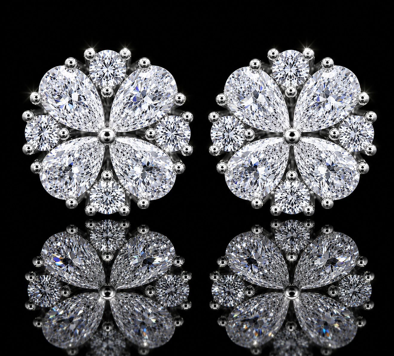 14K White Gold Pear Shape &amp; Round Diamond Earrings – 1.65 CT VVS F+ Angelica Jewellers