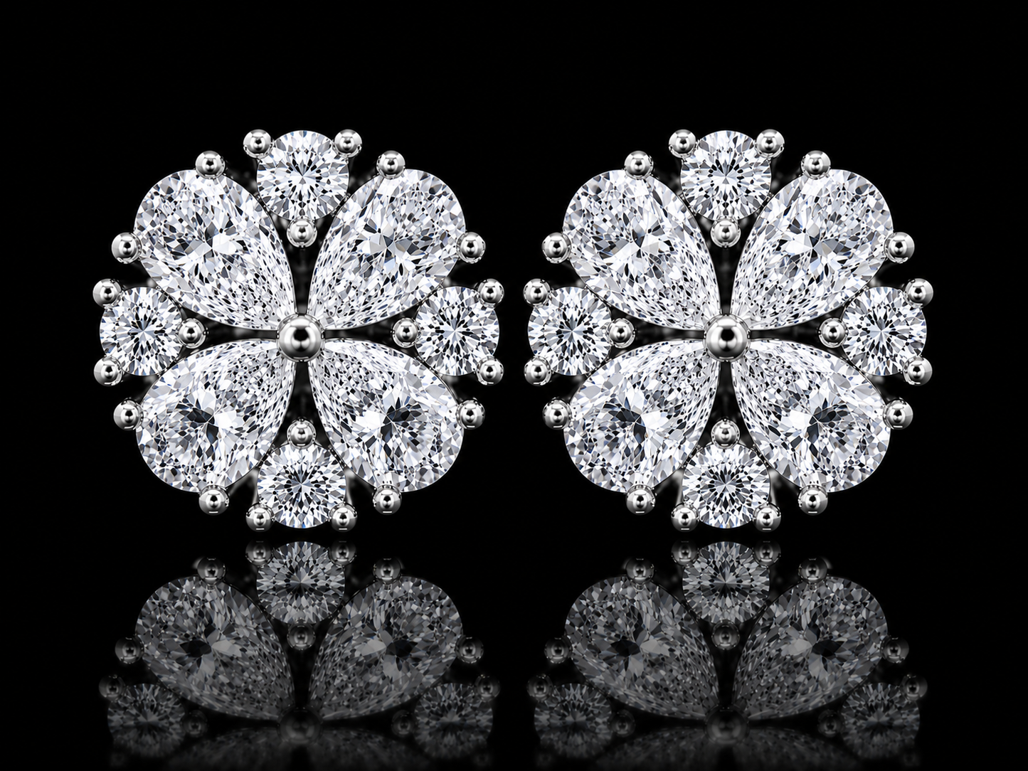 14K White Gold Pear Shape &amp; Round Diamond Earrings – 1.65 CT VVS F+ Angelica Jewellers