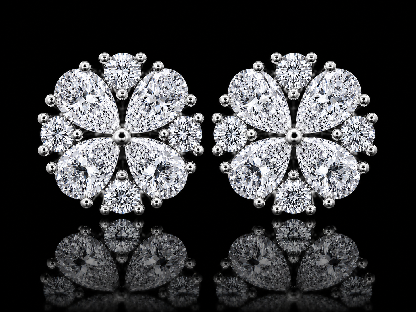 14K White Gold Pear Shape &amp; Round Diamond Earrings – 1.65 CT VVS F+ Angelica Jewellers
