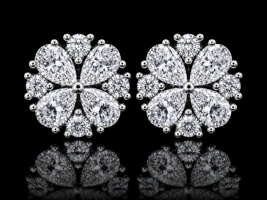 14K White Gold Pear Shape &amp; Round Diamond Earrings – 1.65 CT VVS F+ Angelica Jewellers
