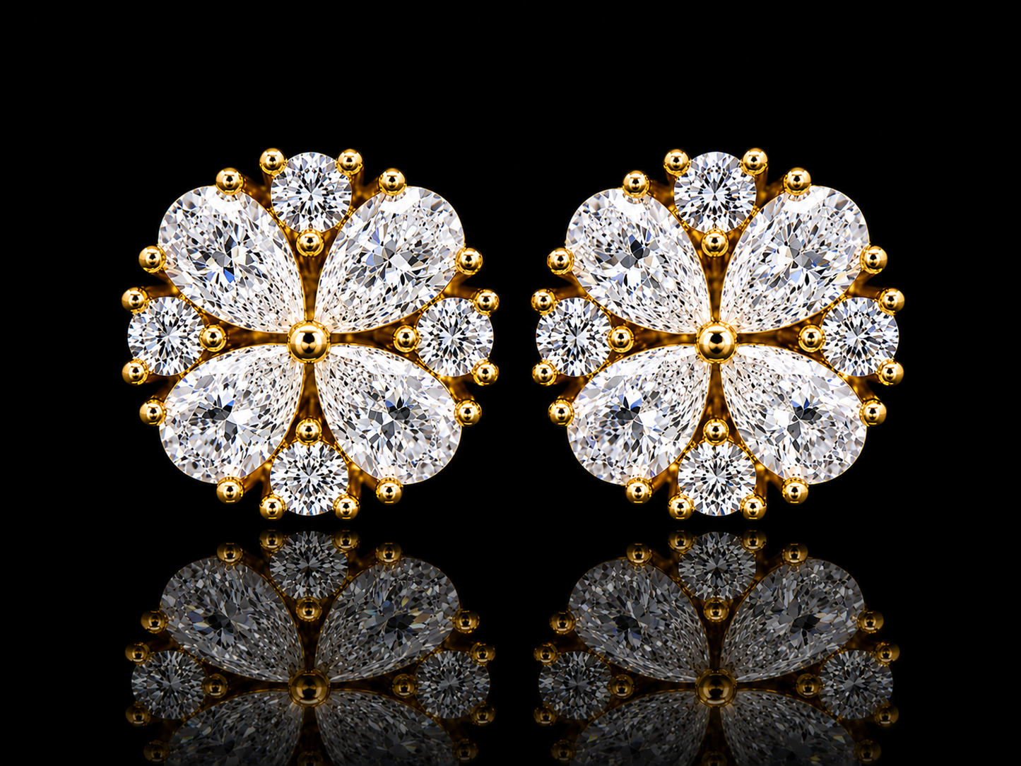 14K YELLOW GOLD PEAR SHAPE & ROUND VVS F+ DIAMOND EARRINGS Angelica Jewellers X Waves