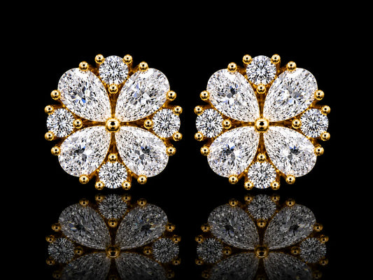 14K YELLOW GOLD PEAR SHAPE & ROUND VVS F+ DIAMOND EARRINGS Angelica Jewellers