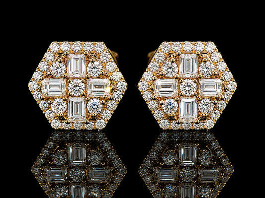 14K Yellow Gold Octagonal Baguette &amp; Round Diamond Stud Earrings – 0.65 CT VVS F+ Angelica Jewellers X Waves