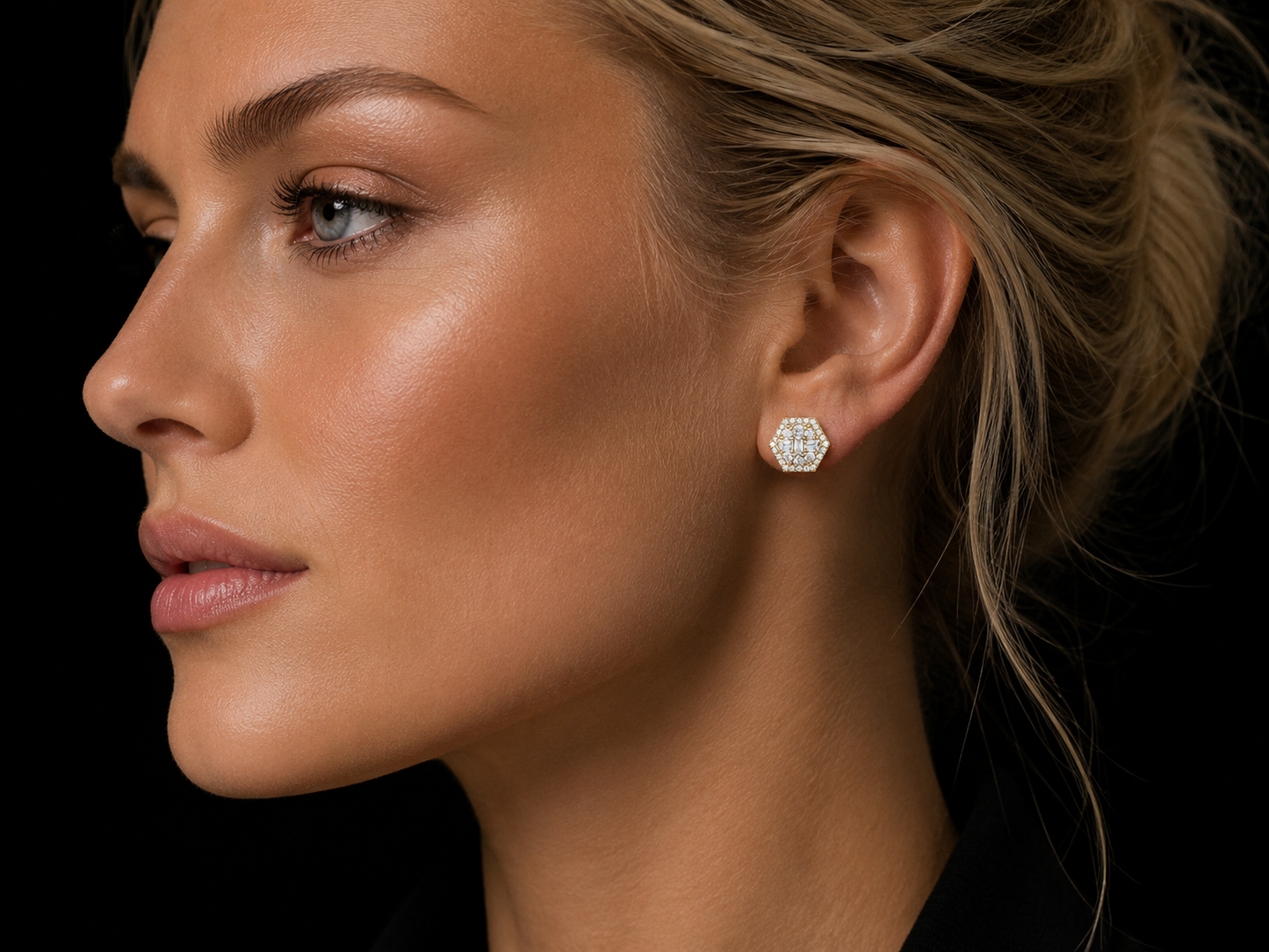 14K Yellow Gold Octagonal Baguette &amp; Round Diamond Stud Earrings – 0.65 CT VVS F+ Angelica Jewellers X Waves