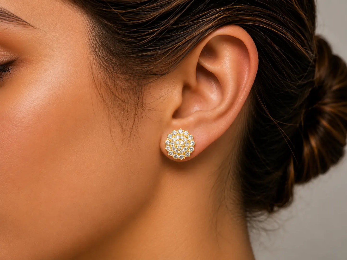 10K Yellow Gold Round Diamond Cluster Stud Earrings – 0.78 CT Angelica Jewellers