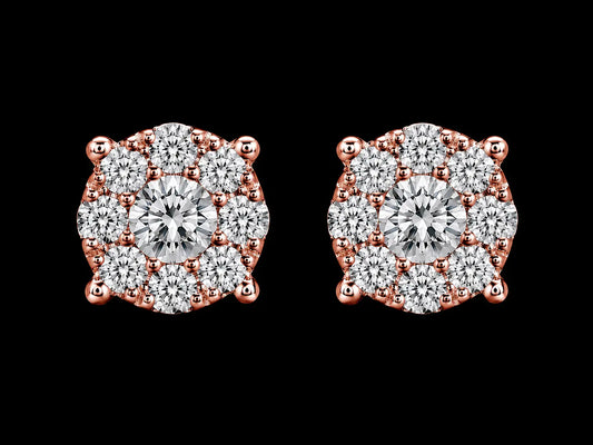 14K Rose Gold Round Diamond Cluster Stud Earrings – 0.30 CT VVS F+ Angelica Jewellers X Waves