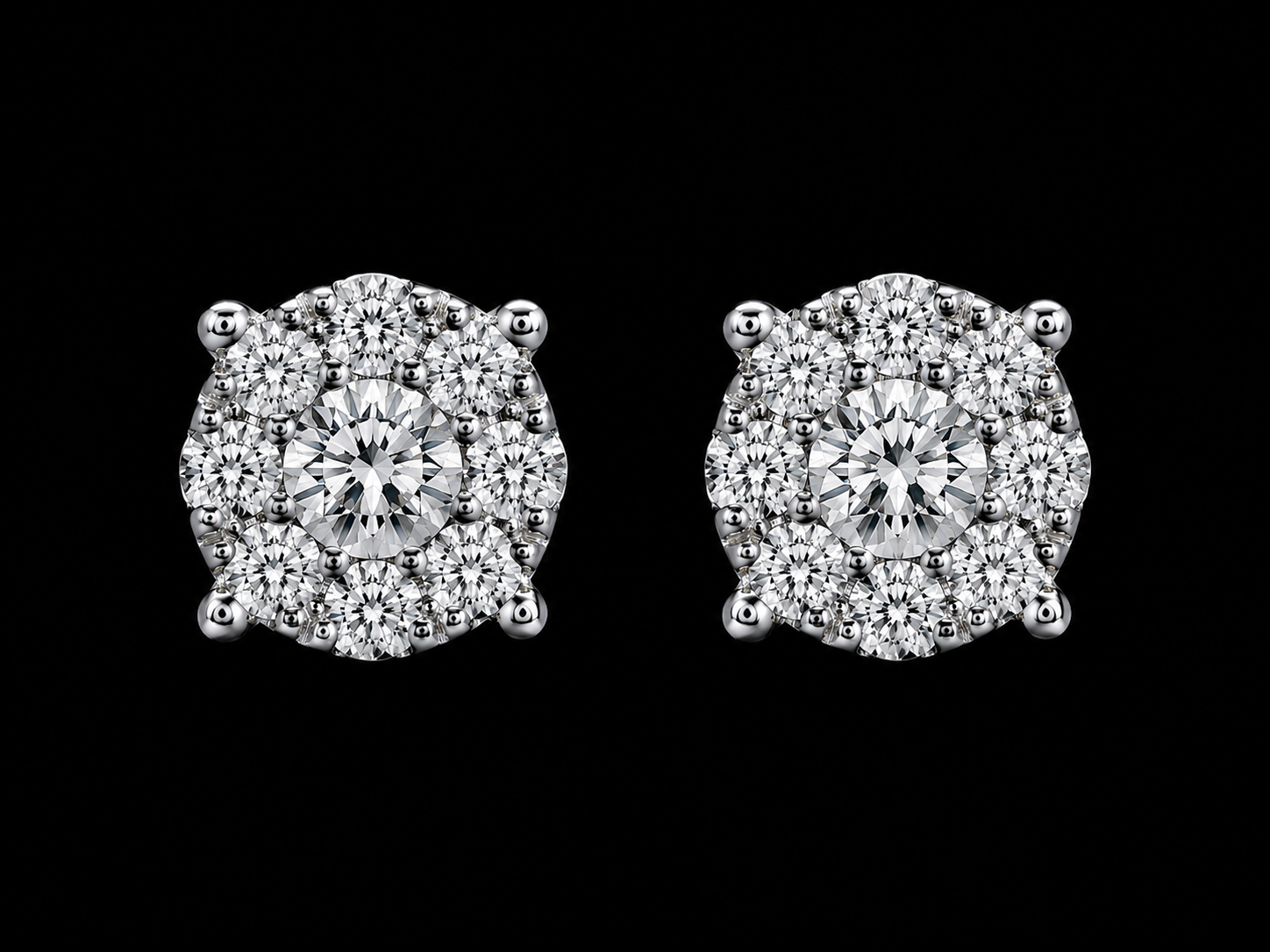 14K WHITE GOLD ROUND DIAMONDS VVS F+ EARRINGS Angelica Jewellers X Waves