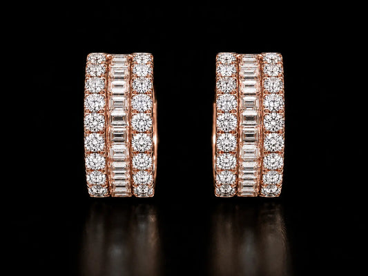 14K Rose Gold Round  Baguette Diamond Hoop Earrings – 1.50 CT VVS F+ Angelica Jewellers X Waves