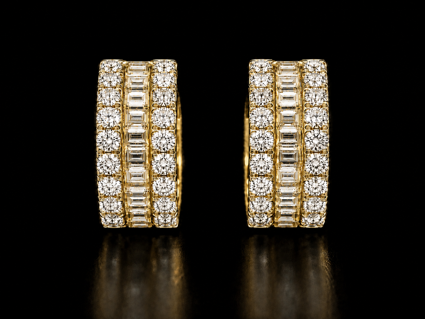 14K Yellow Gold Round & Baguette Diamond Hoop Earrings – 1.50 CT VVS F+ Angelica Jewellers X Waves