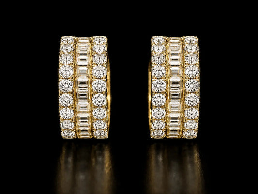 14K Yellow Gold Round & Baguette Diamond Hoop Earrings – 1.50 CT VVS F+ Angelica Jewellers X Waves