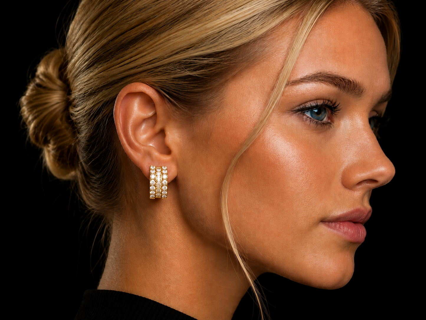 14K Yellow Gold Round & Baguette Diamond Hoop Earrings – 1.50 CT VVS F+ (Copy) Angelica Jewellers X Waves