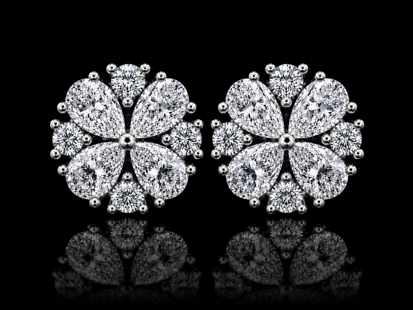 14K White Gold Pear Shape &amp; Round Diamond Earrings – 1.65 CT VVS F+ Angelica Jewellers
