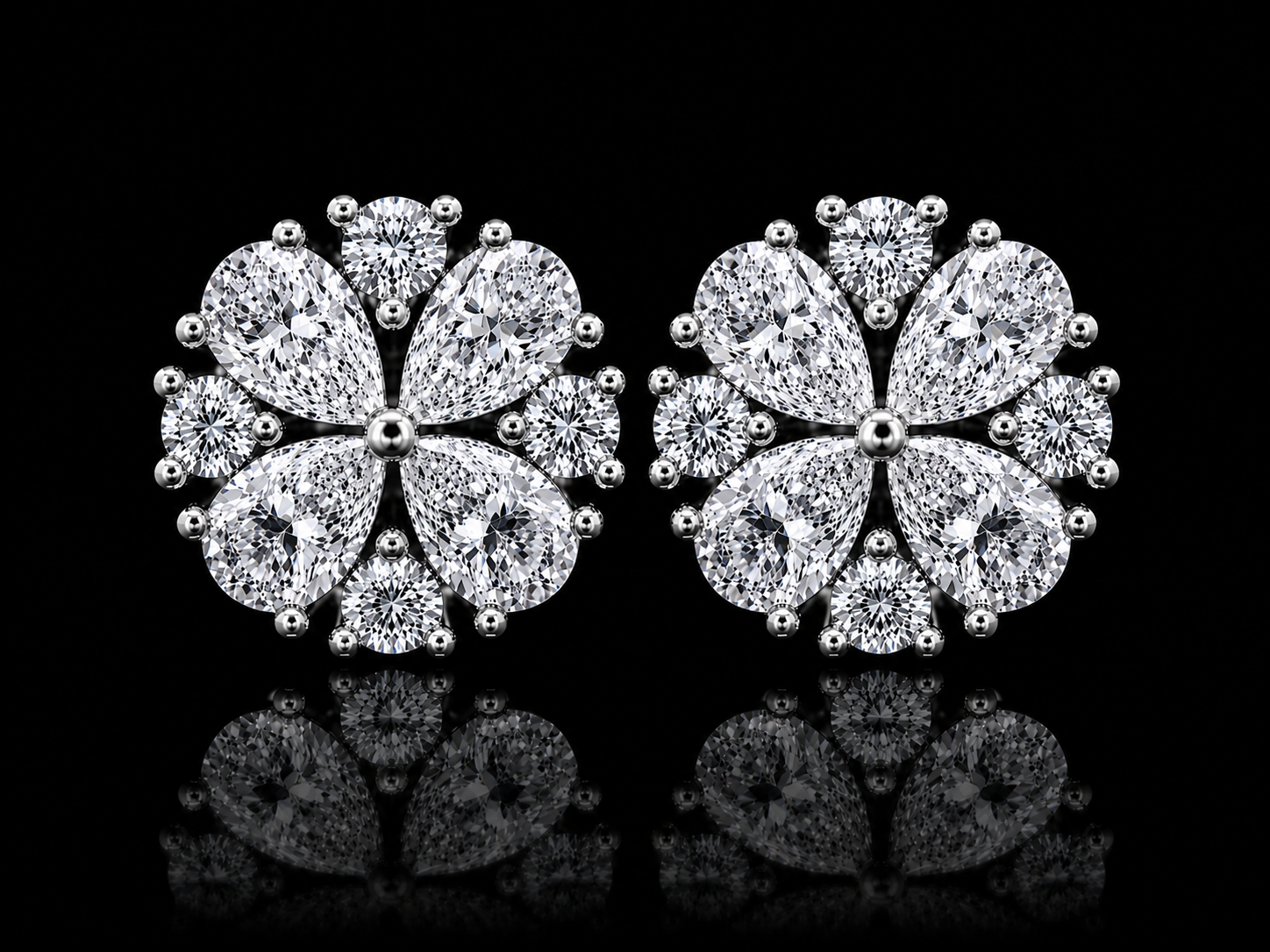 14K White Gold Pear Shape &amp; Round Diamond Earrings – 1.65 CT VVS F+ Angelica Jewellers