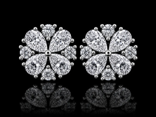 14K White Gold Pear Shape &amp; Round Diamond Earrings – 1.65 CT VVS F+ Angelica Jewellers