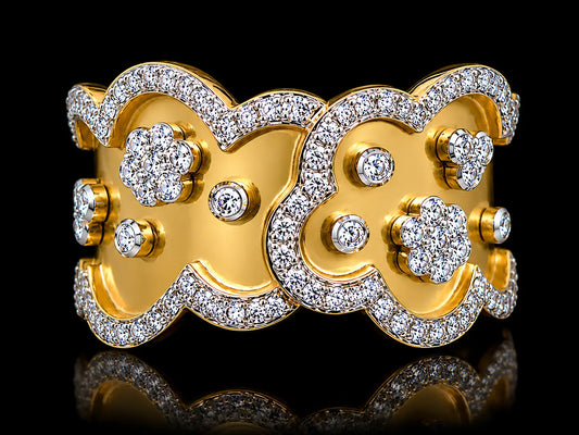 18K Yellow Gold Floral Diamond Band Angelica Jewellers